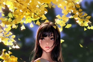 秋天 女生 学生装 抱着小老虎 手机壁纸