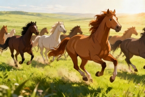 绿草地奔跑的骏马图片4k壁纸