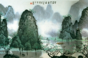 水墨画桂林山水风景3840x1080高清壁纸