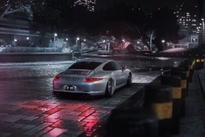 3840x2160 保时捷cayman s 保时捷 汽车 灰色 夜晚 雨水壁纸 背景
