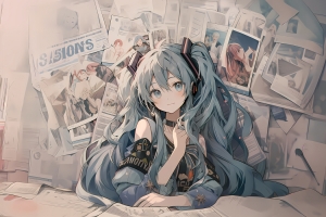 初音未来 海报 报纸墙 3000x2000桌面壁纸