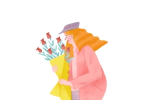 创意手绘女人玫瑰