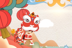 新年快乐舞狮卡通手绘banner