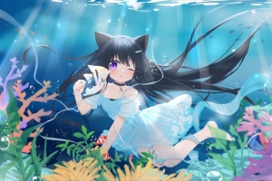 女孩 neko 海底世界 鱼 海 动漫 4k壁纸 3840x2160