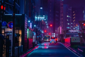 街道 夜城 霓虹灯 道路 汽车 4k壁纸 3840x2160