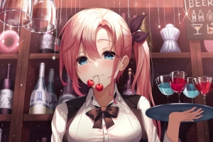美少女 粉色头发 大腿 丝袜 酒盘2k手机壁纸动漫美女