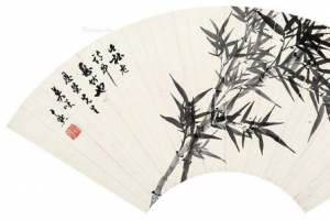 水墨画黑色扇面中国画