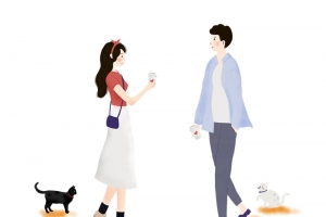 七夕情人节情侣约会卡通插画