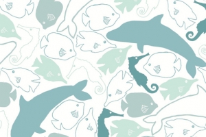 卡通清新手绘海豚鱼类线稿底纹banner