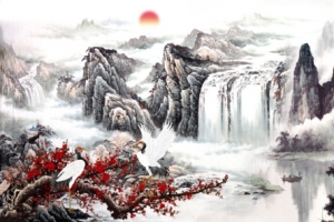 大河江山山水画素材背景