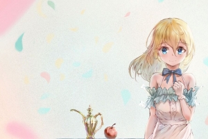 女孩 一瞥 连衣裙 动漫 艺术 浅色 4k壁纸 3840x2160