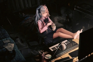 房间 女孩  面条 电脑 暗色系 4K壁纸 3840x2160