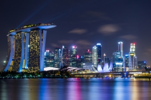 海边城市夜灯 摩天轮 3440x1440风景壁纸