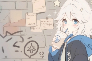 动漫女孩 奶茶 背景墙 3440x1440带鱼屏壁纸