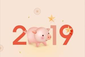 2019猪年卡通猪新年快乐4k壁纸