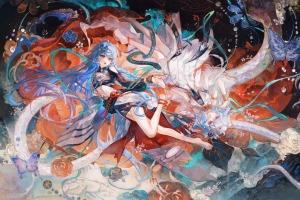 动漫女孩与花蝴蝶唯美2880x1800高清车机平板笔记本免费壁纸下载