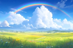 蓝天白云彩虹绿草地2880x1800高清风景壁纸 免费下载