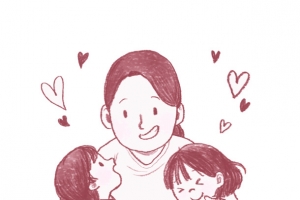 手绘可爱卡通插图母亲节妈妈拥抱