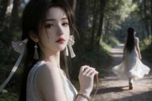 森林 小路 养眼白裙美女宋玉4K桌面壁纸