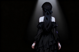 蒙眼美女 背影 光影 暗色系 黑色背景4K壁纸