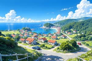 海边小镇风景3200x2000高清车机壁纸 平板笔记本便携设备免费下载