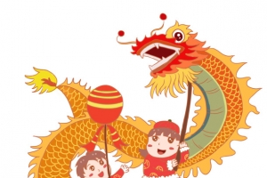 小年元素，节日元素，龙，鞭炮，小孩