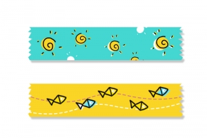 夏日小清新胶带贴纸高清PNG透明免扣设计素材免费下载