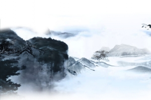 山川水墨中国风蓝色海报banner背景