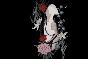 两位女性长发鲜花简约黑背景车机4K高清壁纸3840x2160免费下载