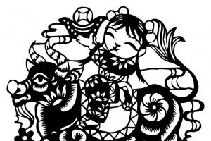 骑牛娃 元宝 年画 剪纸画