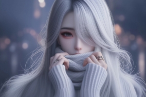 冬日动漫女孩白毛围巾高清壁纸 2880x1800免费下载