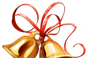 圣诞节红丝带铃铛元素