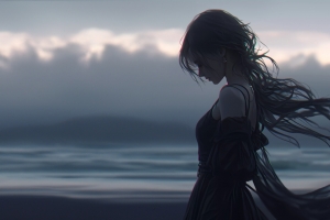 暗色女孩长发黑裙4K车机壁纸 3840x2160高清全面屏免费下载