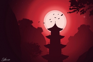 建筑 月亮 夜晚 矢量 艺术 红色 4k壁纸 3840x2160