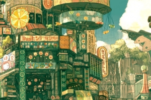 动漫插画梦幻般的城市