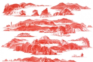 红色国画山河