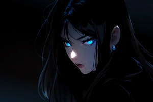 暗黑蓝瞳动漫美女车机壁纸 2880x1800高清免费下载