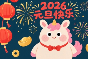 2026元旦快乐 可爱小马 烟花 元宝 灯笼 4K壁纸