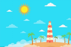 初夏阳光旅行卡通彩色海报背景
