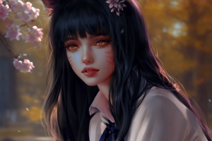 4k 唯美 阿狸 厚涂画 长发 白色衣服 花 秋天 森林 电脑 壁纸