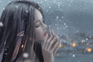 雪 女孩唯美插画4k高清动漫壁纸