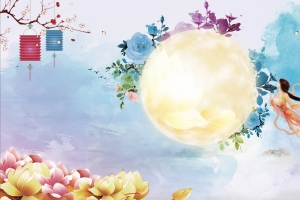 花丛月圆中秋背景4k图片素材
