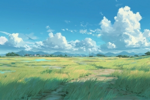 蓝天白云 清新草地4k风景桌面壁纸