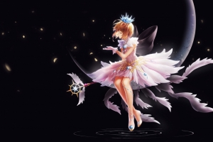 女孩 天使 魔法棒 樱花 4k动漫壁纸