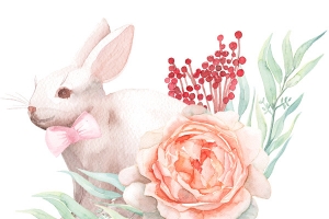 水彩手绘花朵小兔子