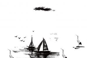 水墨湖景高清PNG透明及PSD笔触设计素材免费下载