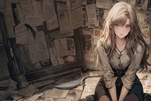 漂亮美女 坐地板 报纸墙背景 3440x1440带鱼屏壁纸
