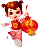 卡通新年拿灯笼的女孩