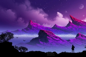 3840x2160 剪影 山 云 艺术 雾 孤独 孤独壁纸 背景