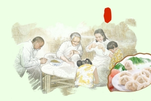 一家子制作元宵饺子背景素材